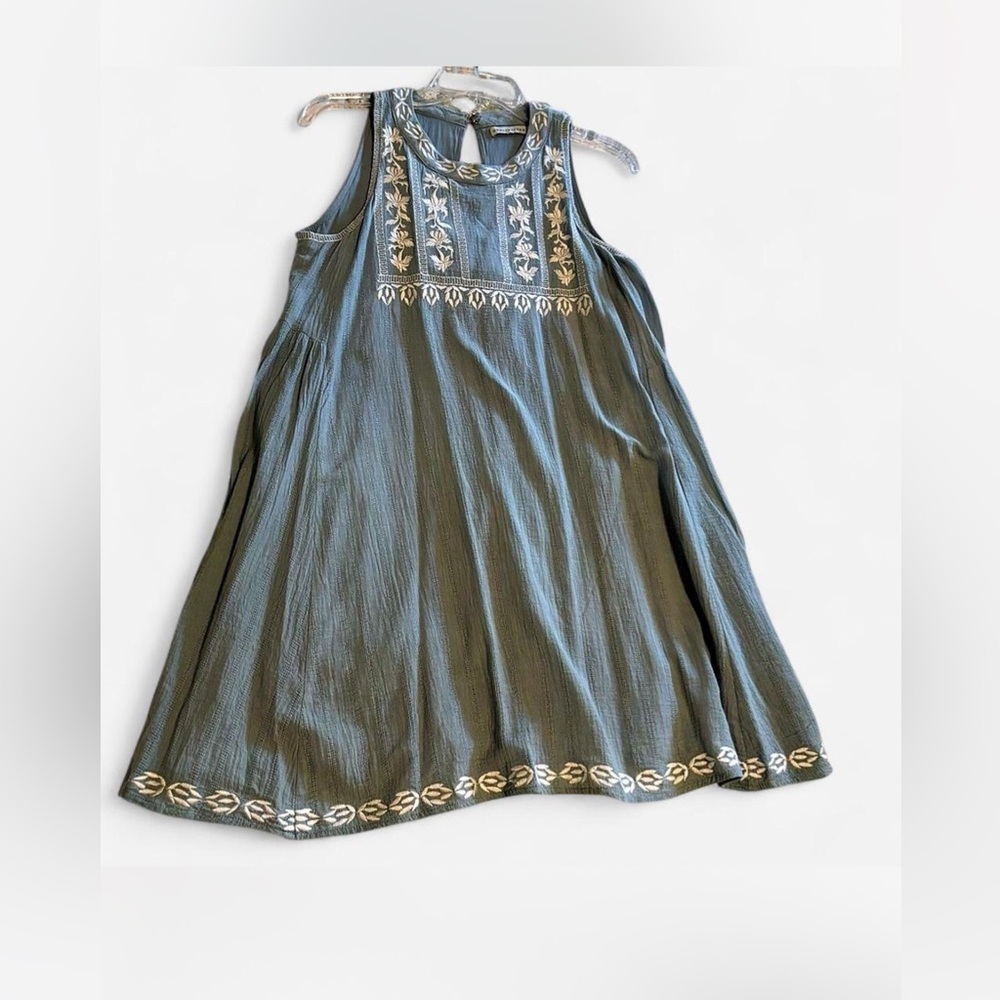 Paper Crane sz S blue Embroidered Sleeveless Dress minidress boho tank flowy
